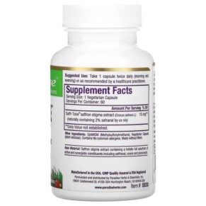 Thành phần vi chất của Paradise Herbs Saffr-Tone 60 Vegetarian Capsules 601944778309