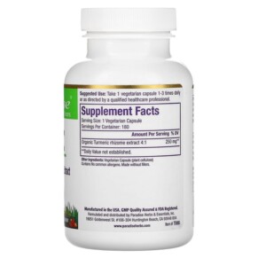 Thành phần vi chất của Paradise Herbs Turmeric 180 Vegetarian Capsules 601944778866
