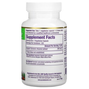 Thành phần vi chất của Paradise Herbs Turmeric 250 mg 120 Vegetarian Capsules 601944777623