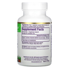Thành phần vi chất của Paradise Herbs Turmeric 250 mg 60 Vegetarian Capsules 601944777135