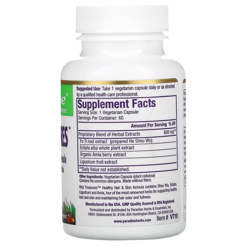 Paradise Herbs Vital Treasures Hair Skin & Nails 60 Vegetarian Capsules 2 Thành phần vi chất của Paradise Herbs Vital Treasures Hair Skin & Nails 60 Vegetarian Capsules 601944777197
