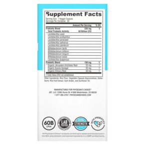 Thành phần vi chất của Physician's Choice 60 Billion Probiotic 30 Delayed-Release Veggie Capsules 854226008513