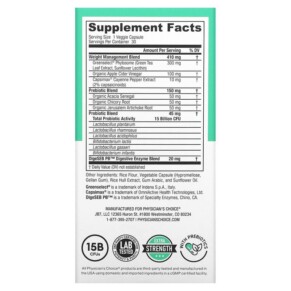 Thành phần vi chất của Physician's Choice Thin 30 Probiotic 15 Billion 30 Delayed-Release Veggie Capsules 854226008186