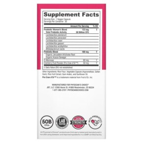 Thành phần vi chất của Physician's Choice Women's Probiotic 50 Billion CFUs 30 Delayed-Release Veggie Capsules 854226008506