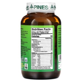 Thành phần vi chất của Pines International Barley Grass 500 Tablets 043952000384