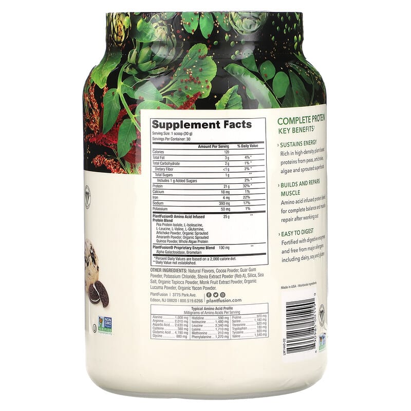 PlantFusion Complete Protein Cookies and Cream 2 lb (900 g) 2 Thành phần vi chất của PlantFusion Complete Protein Cookies and Cream 2 lb (900 g) 890985001990