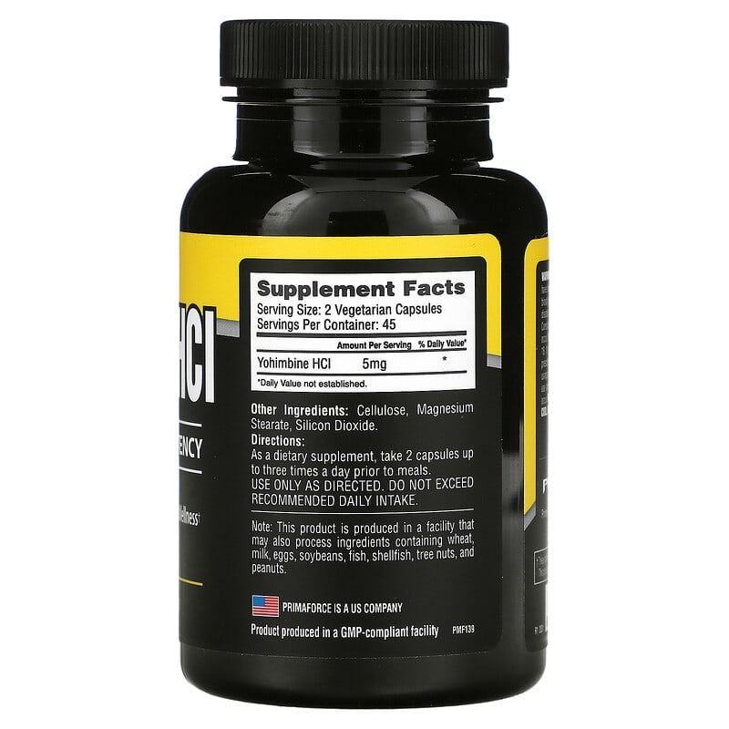 Primaforce Yohimbine HCl 2.5 mg 90 Vegetarian Capsules 2 Thành phần vi chất của Primaforce Yohimbine HCl 2.5 mg 90 Vegetarian Capsules 811445020399