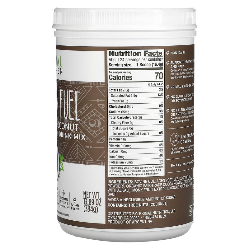 Primal Kitchen Collagen Fuel Chocolate Coconut 13.89 oz (394 g) 2 Thành phần vi chất của Primal Kitchen Collagen Fuel Chocolate Coconut 13.89 oz (394 g) 856769006124