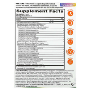 Thành phần vi chất của Probulin Total Care Probiotic 20 Billion CFU 30 Capsules 855757003435