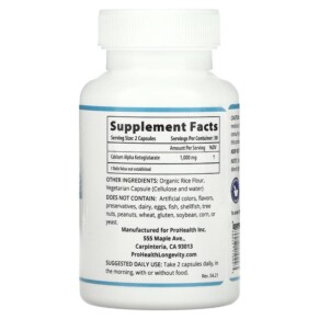 Thành phần vi chất của ProHealth Longevity Calcium AKG Longevity 1.000 mg 60 Capsules 850023410993