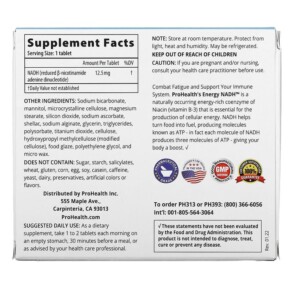 Thành phần vi chất của ProHealth Longevity Energy NADH 12.5 mg 90 Tablets 850030779298
