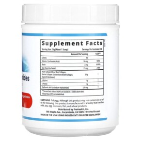 Thành phần vi chất của ProHealth Longevity Longevity Collagen Peptides Unflavored 1.52 lbs (690 g) 850030779397