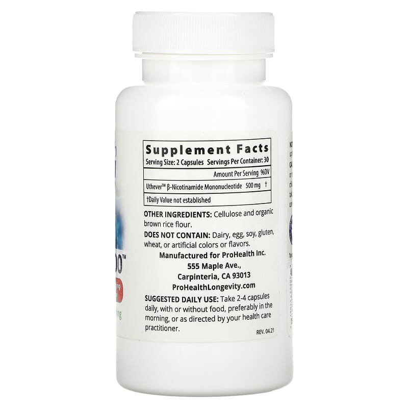ProHealth Longevity NMN Pro 500 250 mg 60 Capsules 2 Thành phần vi chất của ProHealth Longevity NMN Pro 500 250 mg 60 Capsules 850023410672