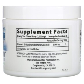 Thành phần vi chất của ProHealth Longevity NMN Pro Pure NMN Powder 1.000 mg 30 g 850023410368