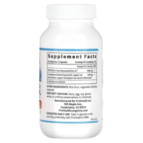 Thành phần vi chất của ProHealth Longevity Trans-Resveratrol with Increased Absorption 500 mg 60 Capsules 850023410030