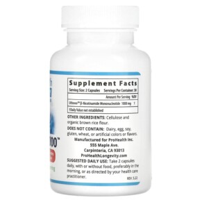 Thành phần vi chất của ProHealth Longevity Uthever NMN Pro 1000 500 mg 60 Capsules 850030779045