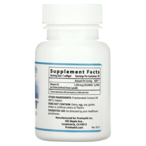 Thành phần vi chất của ProHealth Longevity Vitamin D3 50.000 1.250 mcg (50.000 IU) 50 Softgels 850023410153