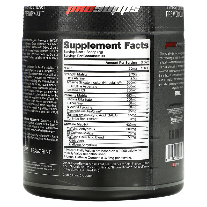 ProSupps Hyde Xtreme Intense Energy Pre Workout Watermelon Rush 7.4 oz (210 g) 2 Thành phần vi chất của ProSupps Hyde Xtreme Intense Energy Pre Workout Watermelon Rush 7.4 oz (210 g) 818253021730