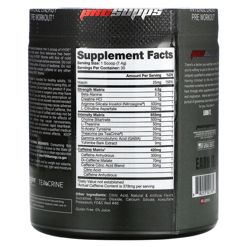 ProSupps Hyde Xtreme Intense Pre Workout Cherry Popsicle 7.8 oz (222 g) 2 Thành phần vi chất của ProSupps Hyde Xtreme Intense Pre Workout Cherry Popsicle 7.8 oz (222 g) 818253021761
