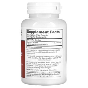 Protocol for Life Balance Acetyl-L-Carnitine 500 mg 100 Veg Capsules 3 Thành phần vi chất của Protocol for Life Balance Acetyl-L-Carnitine 500 mg 100 Veg Capsules 707359100763