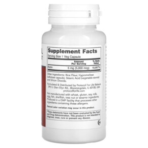 Thành phần vi chất của Protocol for Life Balance Biotin 5.000 mcg 90 Veg Capsules 707359104716