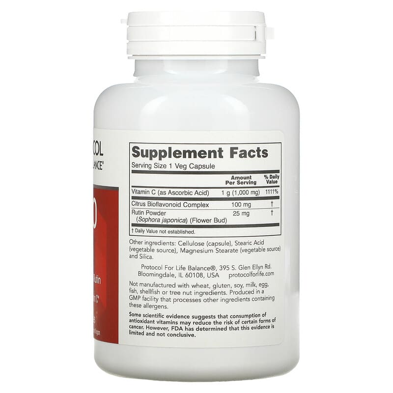 Protocol for Life Balance C-1000 Caps with Bioflavonoids & Rutin 120 Veg Capsules 2 Thành phần vi chất của Protocol for Life Balance C-1000 Caps with Bioflavonoids & Rutin 120 Veg Capsules 707359106901