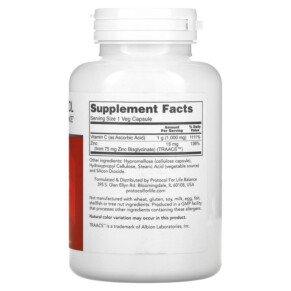Thành phần vi chất của Protocol for Life Balance C-1000 + Zinc-15 120 Veg Capsules 707359111202