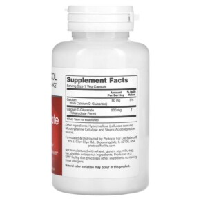 Thành phần vi chất của Protocol for Life Balance Calcium D-Glucarate 500 mg 90 Veg Capsules 707359130975