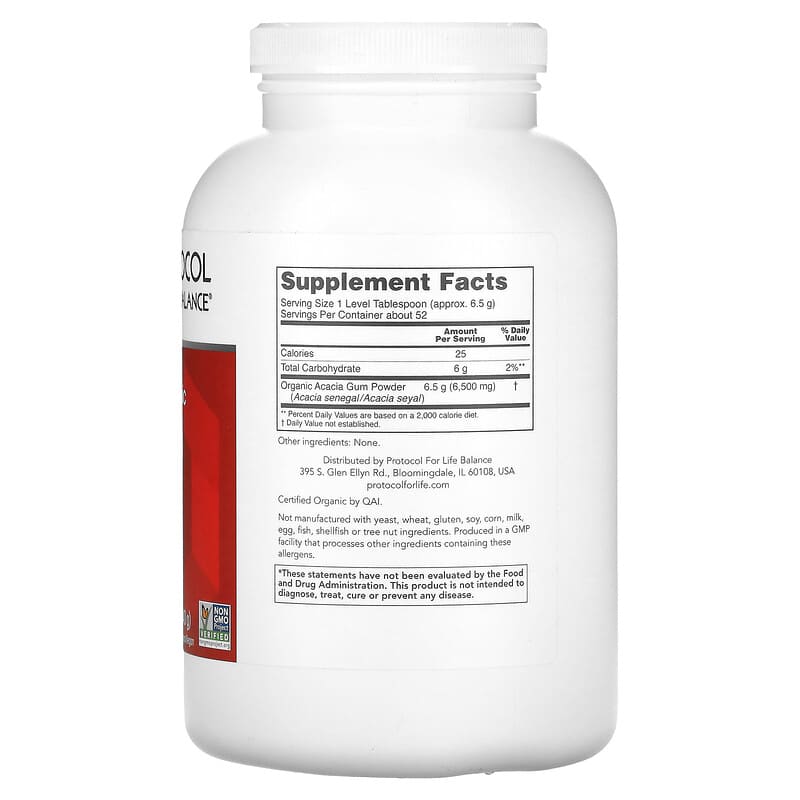 Protocol for Life Balance Certified Organic Acacia Pure Powder 12 oz (340 g) 2 Thành phần vi chất của Protocol for Life Balance Certified Organic Acacia Pure Powder 12 oz (340 g) 707359159051