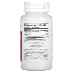 Thành phần vi chất của Protocol for Life Balance Chlorophyll 100 mg 90 Veg Capsules 707359126459