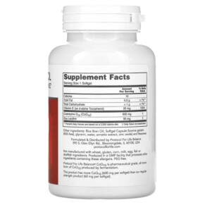 Thành phần vi chất của Protocol for Life Balance CoQ10 Maximum Strength 600 mg 60 Softgels 707359131828