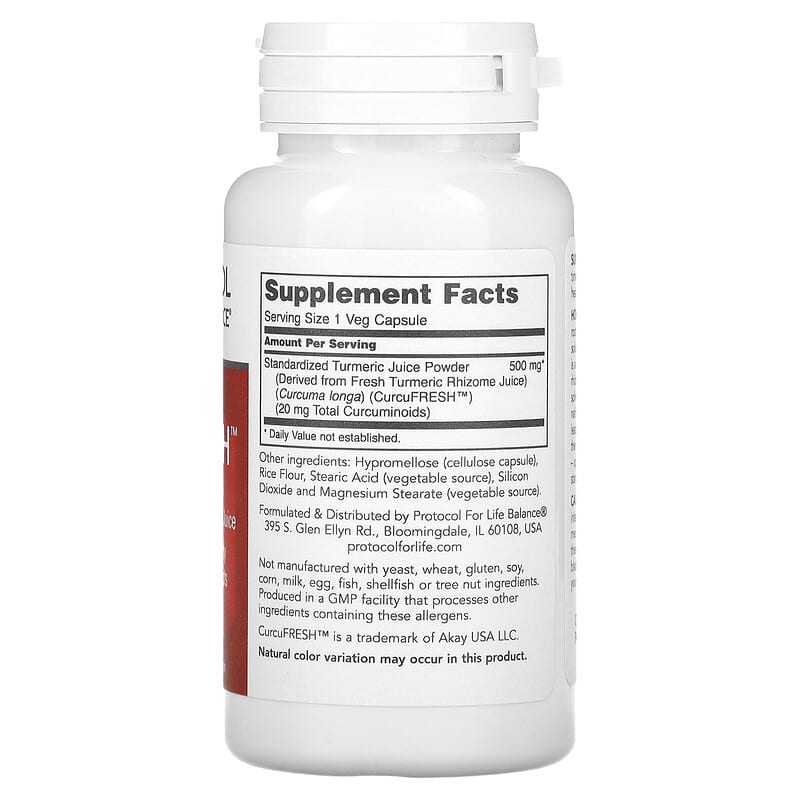 Protocol for Life Balance CurcuFRESH 60 Veg Capsules 2 Thành phần vi chất của Protocol for Life Balance CurcuFRESH 60 Veg Capsules 707359149373