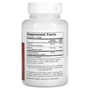 Thành phần vi chất của Protocol for Life Balance E-400 268 mg (400 IU) 120 Softgels 707359109063