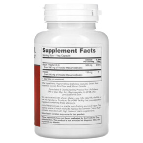 Thành phần vi chất của Protocol for Life Balance Flush-Free Niacin 500 mg 90 Veg Capsules 707359104983