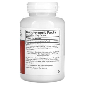 Thành phần vi chất của Protocol for Life Balance GABA 750 mg 120 Veg Capsules 707359100893