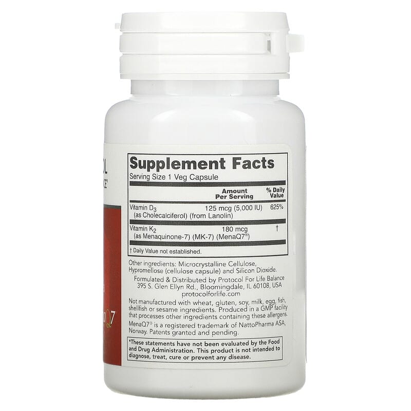 Protocol for Life Balance K2 MK-7 & D3 60 Veg Capsules 2 Thành phần vi chất của Protocol for Life Balance K2 MK-7 & D3 60 Veg Capsules 707359103849