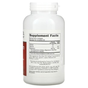 Thành phần vi chất của Protocol for Life Balance Magnesium Citrate 180 Softgels 707359112988
