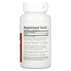 Thành phần vi chất của Protocol for Life Balance Melatonin Extra Strength 10 mg 100 Veg Capsules 707359135574