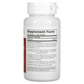Thành phần vi chất của Protocol for Life Balance Melatonin Maximum Strength 20 mg 90 Veg Capsules 707359135581