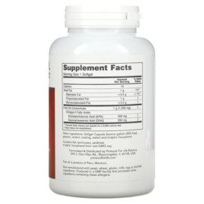 Thành phần vi chất của Protocol for Life Balance Molecularly Distilled Ultra Omega-3 500 EPA / 250 DHA 180 Softgels 707359116627