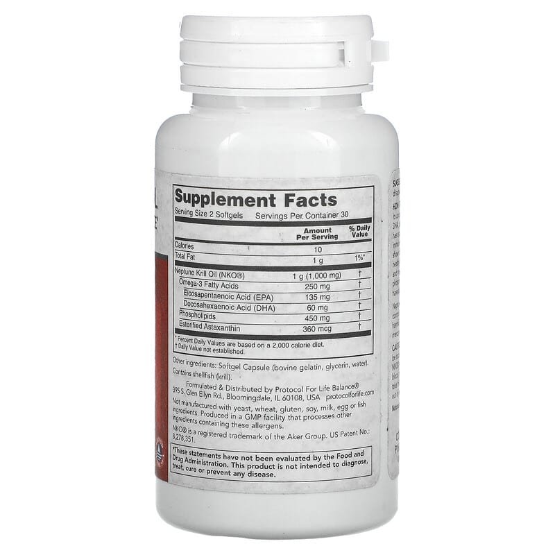 Protocol for Life Balance Neptune Krill Oil 250 mg 60 Softgels 2 Thành phần vi chất của Protocol for Life Balance Neptune Krill Oil 250 mg 60 Softgels 707359116252