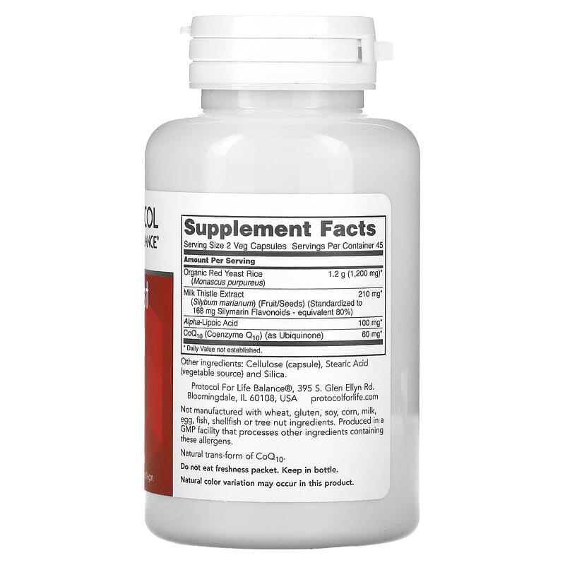 Protocol for Life Balance Red Yeast Rice Plus with CoQ10 Milk Thistle & Alpha-Lipoic Acid 600 mg 90 Veg Capsules 2 Thành phần vi chất của Protocol for Life Balance Red Yeast Rice Plus with CoQ10 Milk Thistle & Alpha-Lipoic Acid 600 mg 90 Veg Capsules 707359133211