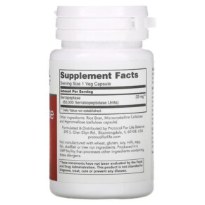 Thành phần vi chất của Protocol for Life Balance Serrapeptase 60.000 60 Veg Capsules 707359129733