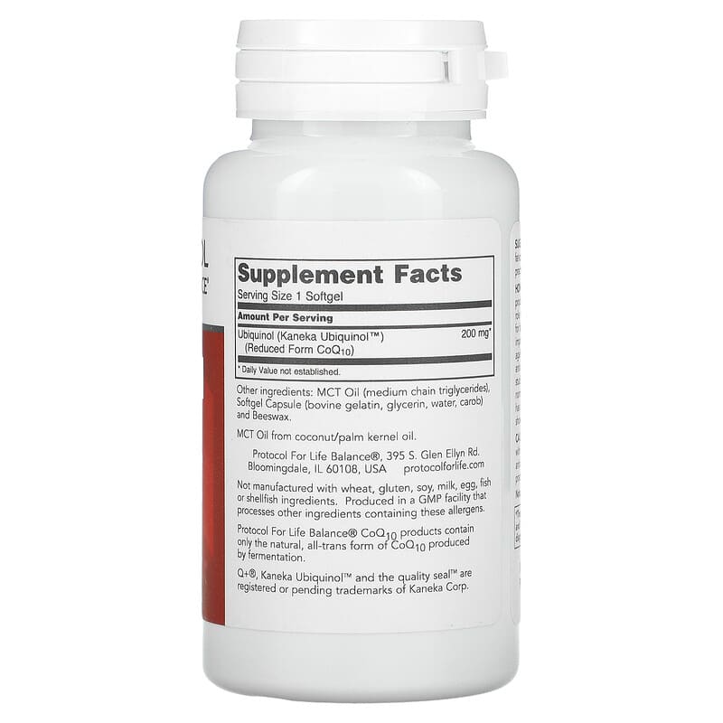 Protocol for Life Balance Ubiquinol 200 mg 60 Softgels 2 Thành phần vi chất của Protocol for Life Balance Ubiquinol 200 mg 60 Softgels 707359131446