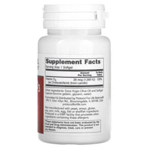 Thành phần vi chất của Protocol for Life Balance Vitamin D3 1.000 IU 120 Softgels 707359103658