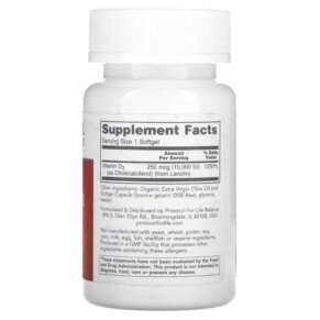 Protocol for Life Balance Vitamin D3 High Potency 10.000 IU 120 Softgels 3 Thành phần vi chất của Protocol for Life Balance Vitamin D3 High Potency 10.000 IU 120 Softgels 707359103764