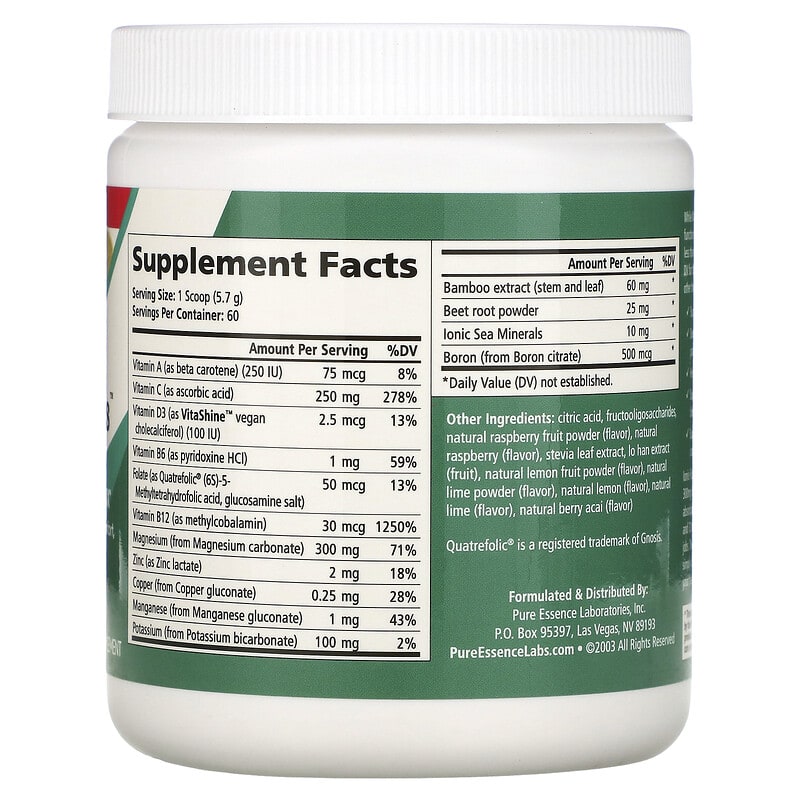 Pure Essence Ionic-Fizz Magnesium Plus Raspberry Lemonade 12.06 oz (342 g) 2 Thành phần vi chất của Pure Essence Ionic-Fizz Magnesium Plus Raspberry Lemonade 12.06 oz (342 g) 659670031021