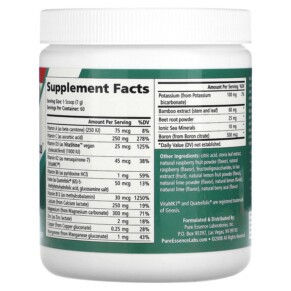 Thành phần vi chất của Pure Essence Ionic-Fizz Super D-K Calcium Plus Raspberry Lemonade 14.82 oz (420 g) 659670041013