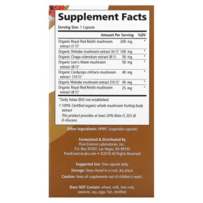 Thành phần vi chất của Pure Essence MyPure MYcoMune 4X 60 Vegi-Caps 659670923029