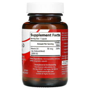 Thành phần vi chất của Pure Essence Vitamin-D 2.000 IU 30 Vegi-Caps 659670230011